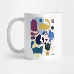 Decorative contemporary funny Cats print with floral elements and geometric shapes Mug